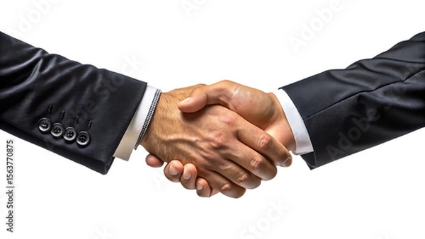 Fototapeta Business handshake symbolizing agreement on white background