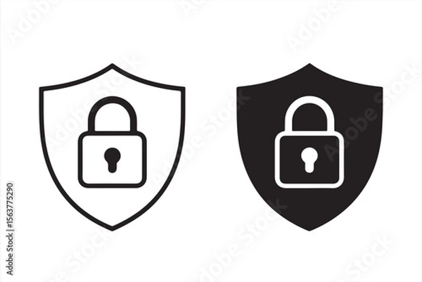 Fototapeta Outline design of a black and white lock shield symbolizing security and privacy.