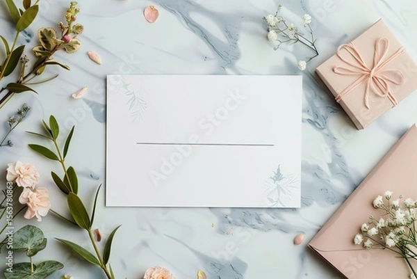 Obraz Detailed Color Picture of Minimalist Wedding Arrangement with Invitations Mockup