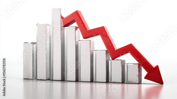 Fototapeta Photostock of bar graph with red arrow showing decline