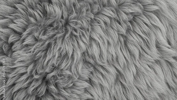 Obraz Texture of soft gray faux fur fabric close-up for cozy winter fashion, home decor, textile design, warm background, plush surface, fluffy detail, neutral tones, comfort, and elegance