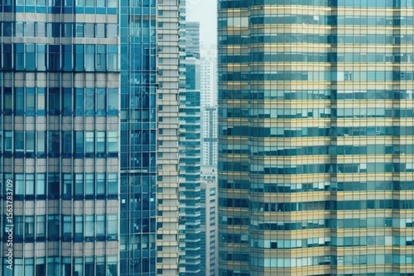 Obraz Vibrant Color Image of CloseUp of Modern Office Buildings in Shanghai