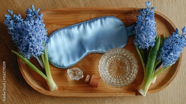 Obraz Tea Set and Peonies on Bamboo Mat
