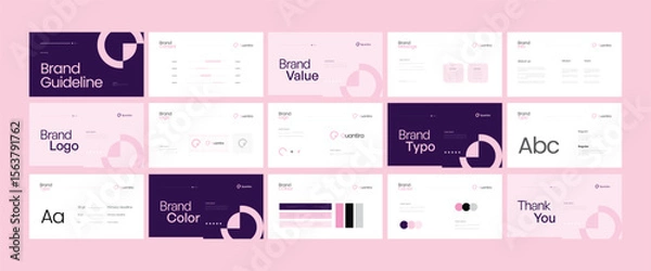 Fototapeta Brand guidelines template, Landscape brand identity presentation, Pink and purple, modern and clean design, Logotype guidelines template for fashion, beauty, creative agency