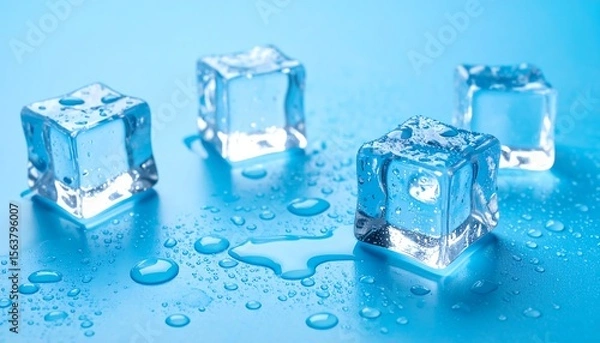 Fototapeta Ice cubes on blue background.