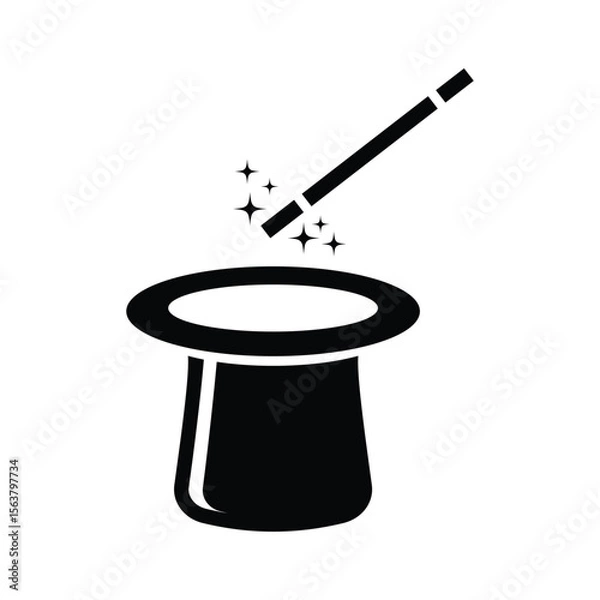 Fototapeta Magic hat with wand vector icon and symbol design