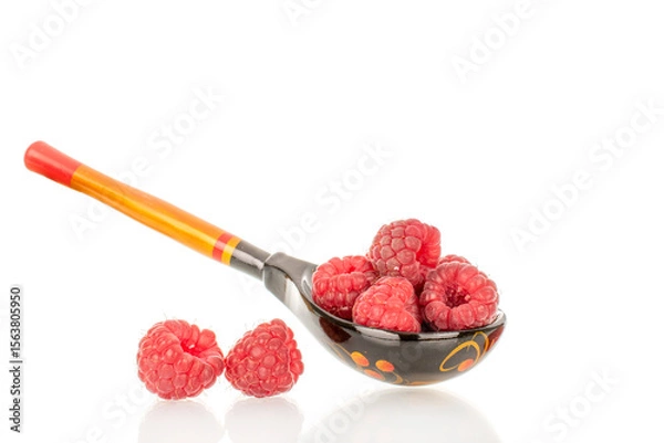 Fototapeta Fresh sweet raspberries isolated on white background, macro.	
