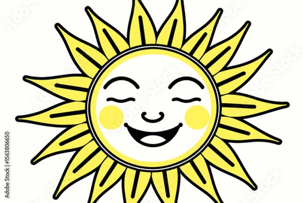 Fototapeta Smiling Sun Illustration-Cute Sun Face with Rosy Cheeks-Bright Yellow Sun Rays-Happy Sun Cartoon Image-Optimistic Sunshine Graphics-Children's Art Inspiration