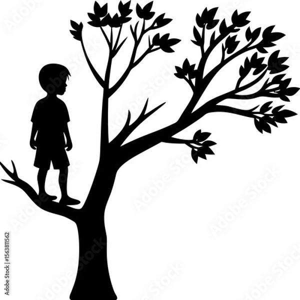 Fototapeta silhouette of a man with a tree shilhoutte on white background