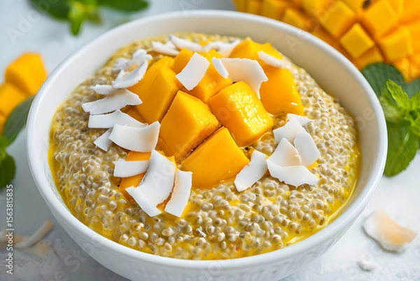 Obraz mango-coconut chia pudding is the perfect blend of healthy living