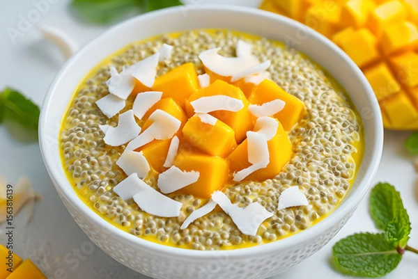 Obraz mango-coconut chia pudding is the perfect blend of healthy living