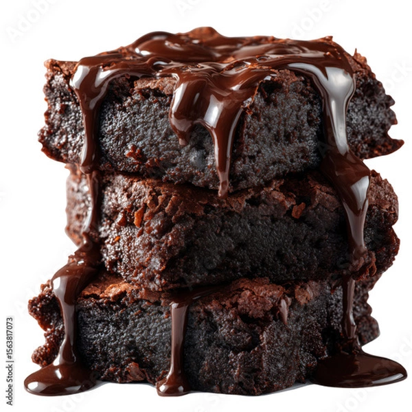 Obraz Stacked delicious chocolate brownies drizzled with melted chocolate perfect dessert treat