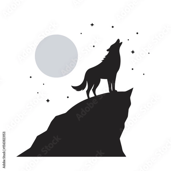 Obraz Lone Wolf Howling From Cliff Silhouette