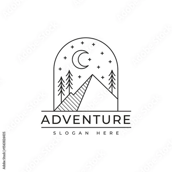 Obraz Mountain view in the night line logo design vector