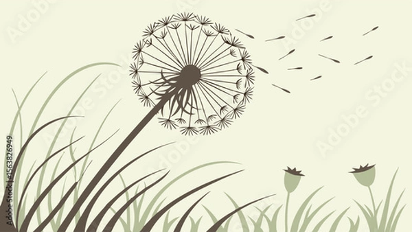 Obraz Blowing Dandelion Seeds in the Wind - Vector Illustration