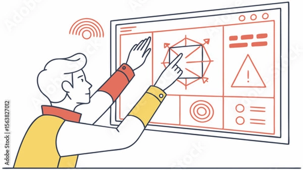 Obraz Interactive Tech: Man Interacting with Digital Interface