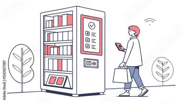 Obraz Automated Library Kiosk: Woman with Book Rental