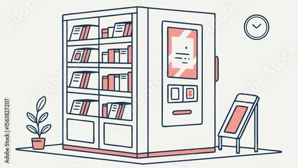 Obraz Automated Book Lending Station: Modern Library Illustration