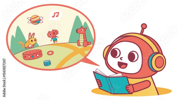 Obraz Robot Child Reading Fantasy Storybook Illustration