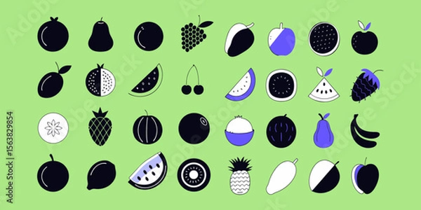 Fototapeta Set of Flat Vector Icons for Fruits