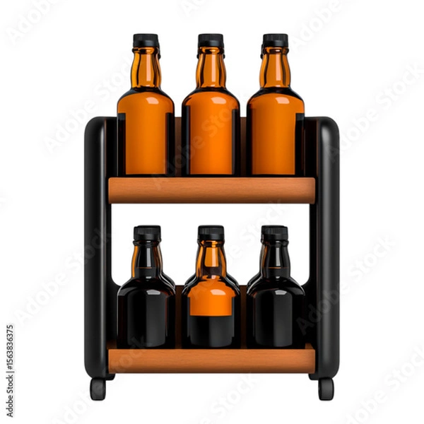 Fototapeta Vintage Style Bottle Rack with Six Bottles Displaying Amber and Dark Liquid Varieties