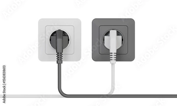 Fototapeta Black plug fits into the white socket, and the white plug fits into the black socket isolated on transparent background. Symbol yin yang. 3D illustration.