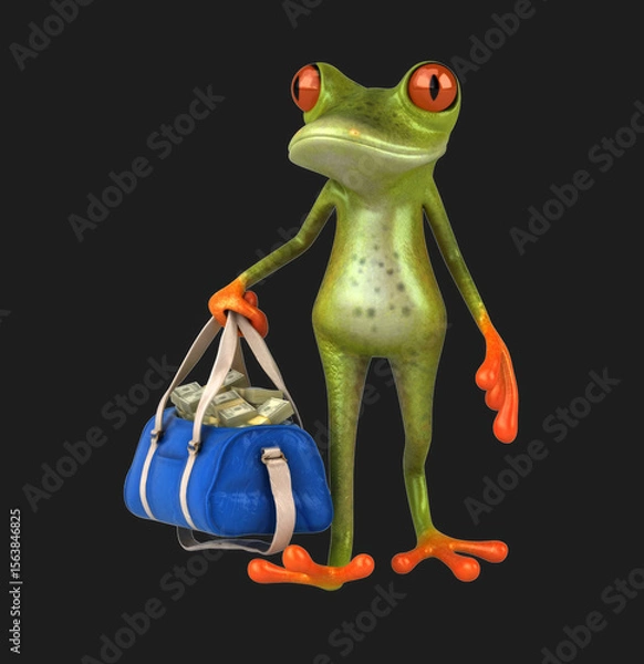 Obraz Fun 3D cartoon frog with money