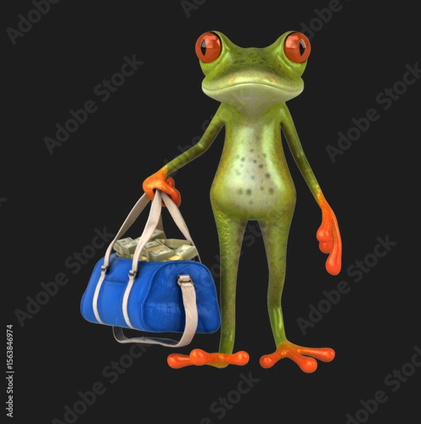 Obraz Fun 3D cartoon frog with money