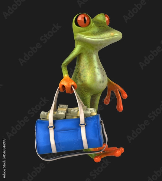 Obraz Fun 3D cartoon frog with money