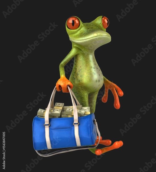 Obraz Fun 3D cartoon frog with money