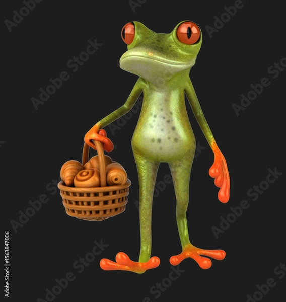 Obraz Fun 3D cartoon frog with pastries