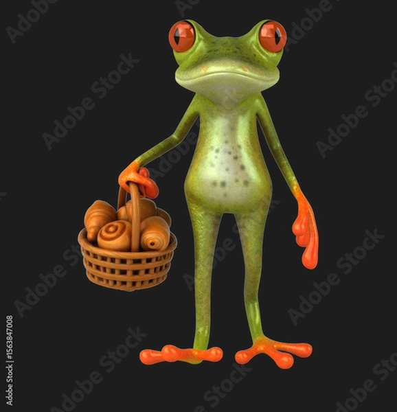 Obraz Fun 3D cartoon frog with pastries