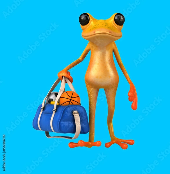 Obraz Fun 3D cartoon frog with a sports bag