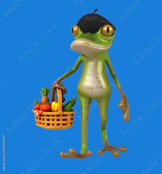 Obraz Fun 3D cartoon frog with vegetables