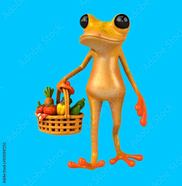 Obraz Fun 3D cartoon frog with vegetables