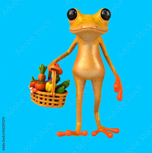 Obraz Fun 3D cartoon frog with vegetables
