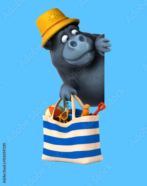 Obraz Fun 3D cartoon gorilla with a beach bag