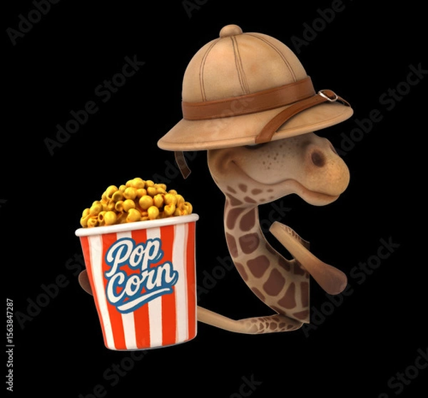 Obraz Fun 3D cartoon giraffe with popcorn