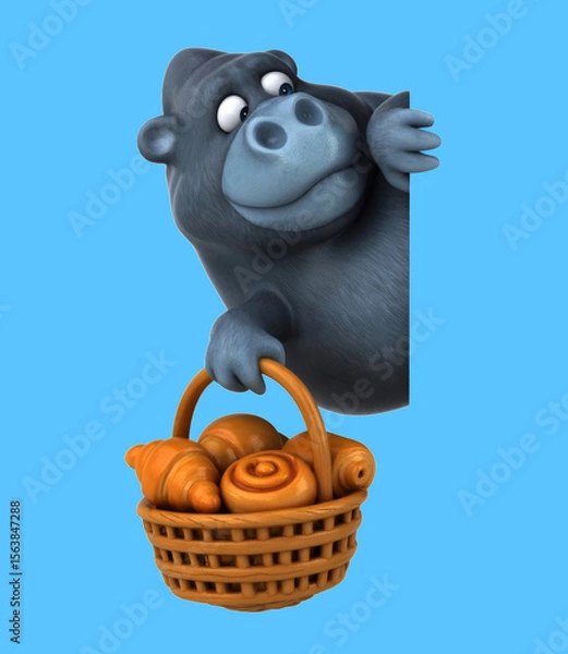Obraz Fun 3D cartoon gorilla with pastries