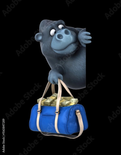 Obraz Fun 3D cartoon gorilla with money
