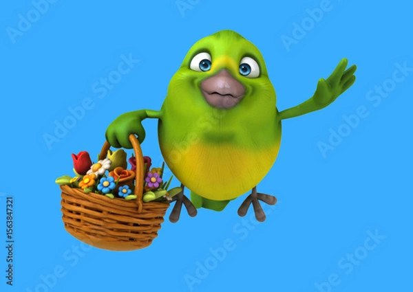 Obraz Fun 3D cartoon bird with flowers