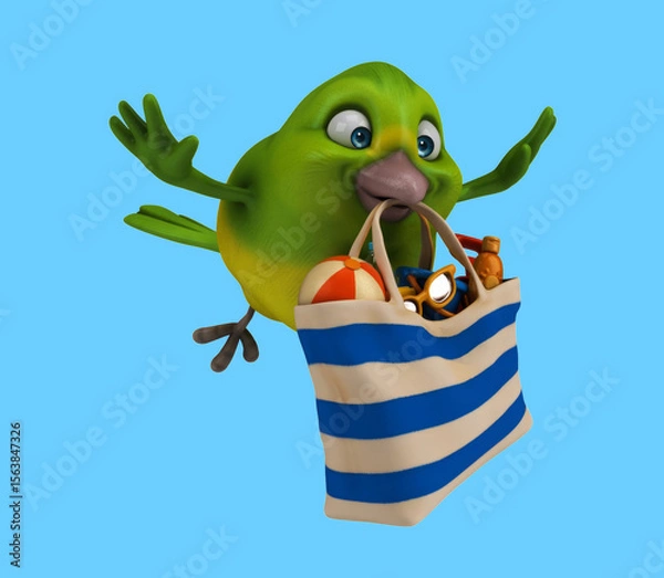 Obraz Fun 3D cartoon bird with a beach bag