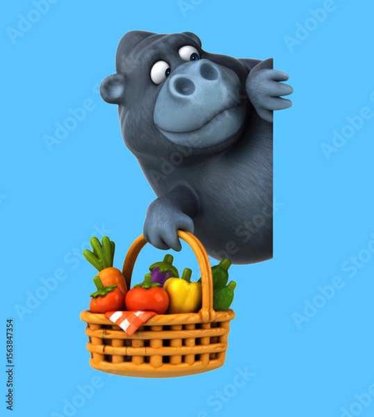 Obraz Fun 3D cartoon gorilla with vegetables