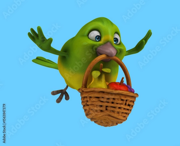 Obraz Fun 3D cartoon bird with fruits