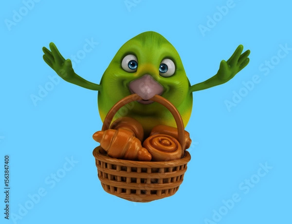 Obraz Fun 3D cartoon bird with pastries