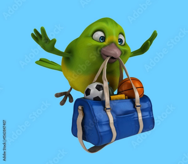 Obraz Fun 3D cartoon bird with a sport bag
