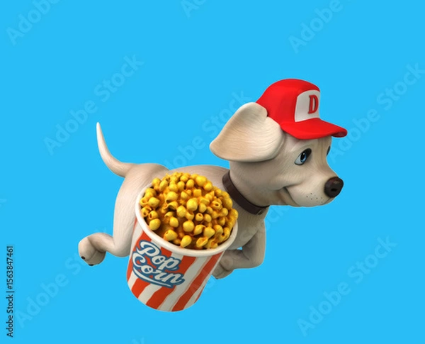 Obraz Fun 3D cartoon dog with popcorn