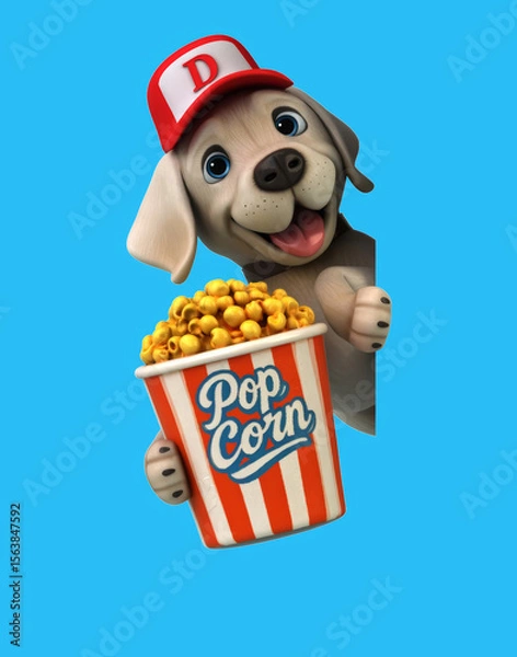 Obraz Fun 3D cartoon dog with popcorn