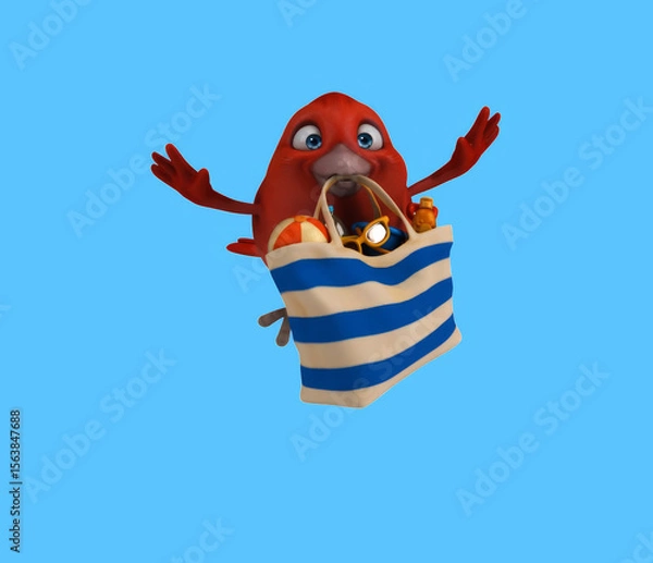Obraz Fun 3D cartoon bird with a beach bag