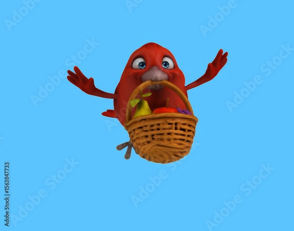 Obraz Fun 3D cartoon bird with fruits